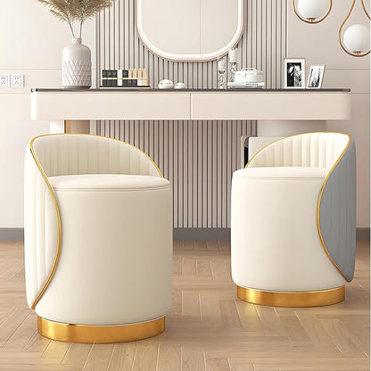 Swivel Round Vanity Stool - with Back Modern Comfy Vanity Chair/upholstered Ottoman Living Room Bedroom Makeup Chair,Blue