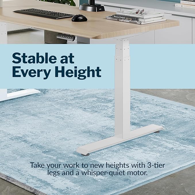 Vari ComfortEdge 60x30 Inch Adjustable Electric Standing Desk – Sit Stand VariDesk with Memory Presets, Sloped Edge, 200 LB Capacity + Tool-Free Assembly (Light Wood)