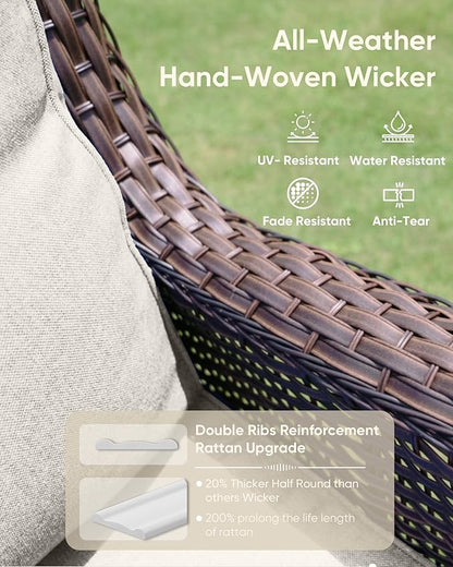 7-Piece Outdoor Wicker Patio Furniture Set with Swivel Glider Chairs,Loveseat, Coffee Table & Ottomans 5” Olefin Cushions Ergonomic Neck-Lumbar Backrest All-Weather Rattan for Garden, Deck, Porch
