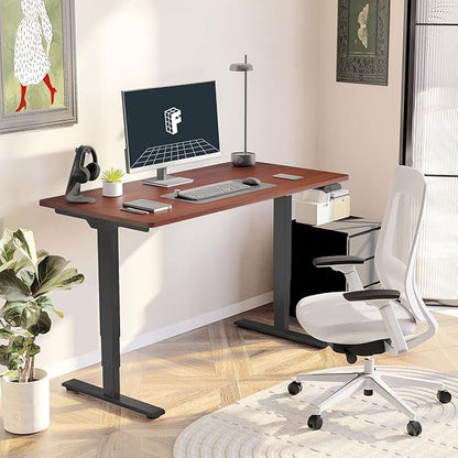 FLEXISPOT E6 Standing Desk 3 Stages Dual Motor Electric 60x24 Inch Whole-Piece Board Height Adjustable Electric Sit Stand Desk(Black Frame + Mahogany Desktop, 2 Packages)