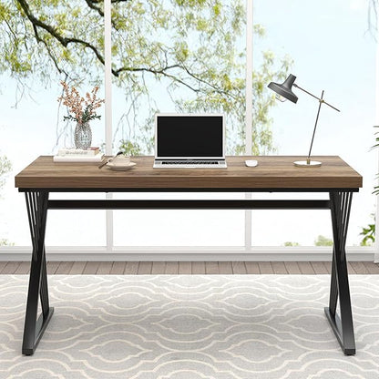 FOLUBAN Computer Desk, Modern Home Office Desk, Wood and Metal Study Writing Gaming Table for Bedroom Living Room, Rustic Oak, 53 Inch