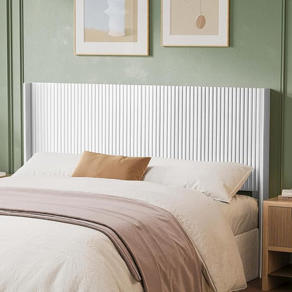 Wood Headboard Queen Size, 64.6" Wide Wooden Queen Headboard Only, Wingback Boho Headboards, Modern Farmhouse Headboards, Wall Mounted Fluted Panel, Snow White