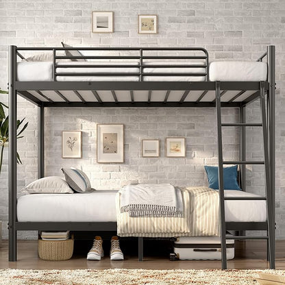 Bunk Bed Twin Over Twin, Heavy Duty Metal Bunk Bed Frame with Angled Ladder for Teens and Adults, for Spaces-Saving, Smooth Rounded Edges, Noise Free & Easy Assembly, Black