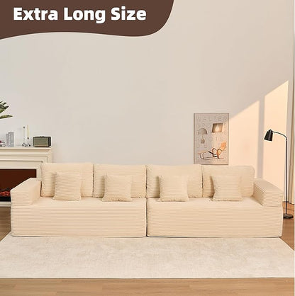 138" Modular Sofa Memory Foam Sectional Couches for Living Room, Sleeper Sofa Bed, Corduroy, White