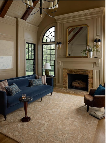 Loloi Chris Loves Julia Dorothea Collection DRT-01 Sand/Pebble 2'-6" x 9'-9" Runner Rug Wool Neutral Floral Living Room Bedroom Carpet