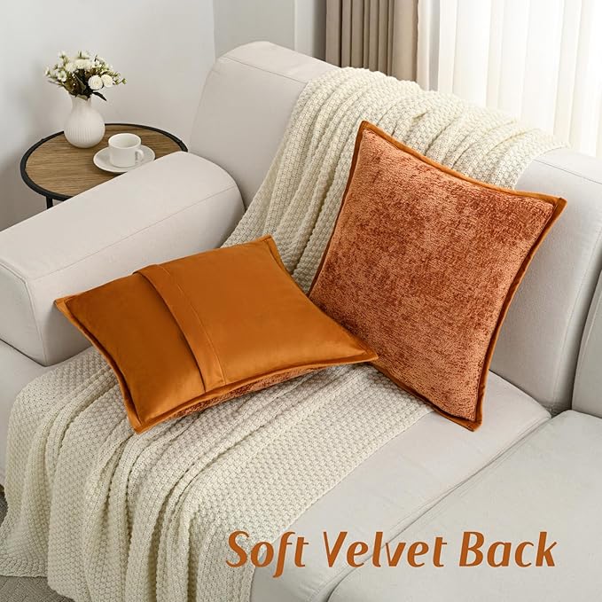 FUTEI Rust Chenille Throw Pillow Covers 22x22 Inch Set of 2,Soft Cozy Bound Edge Design Cushion Case,Home Decor for Couch Bed Living Room