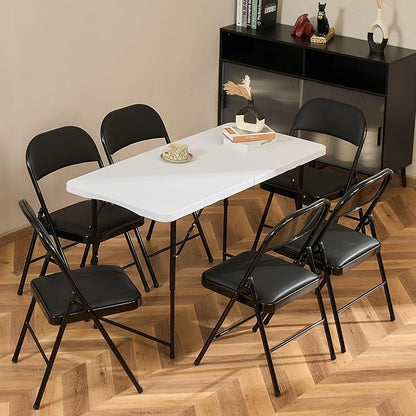 80 Pack Folding Chairs with Padded Seats, Padded Folding Chair with Steel Frame for Events Home Office, Pu Leather Folding Chair Black