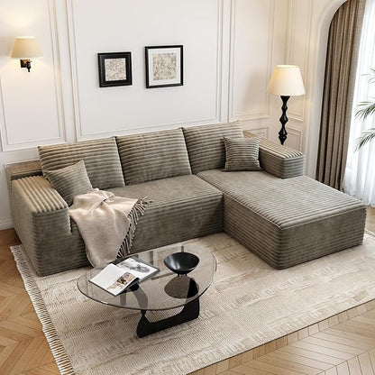 107.5" Cloud Modular Sectional Sofa Couch with L-Shape Chaise,Modern Minimalist Upholstered Couches for Living Room Bedroom,Deep Seat Corner Couch，No Assembly Required (Camel,Right Facing Chaise)