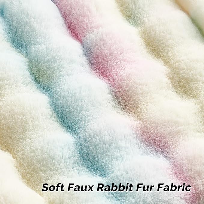 FUTEI Rainbow Decorative Throw Pillow Covers 22x22 Inch Set of 2,Soft Fuzzy Faux Rabbit Fur Cushion Covers with Raised Texture,Neutral Boho Home Decor for Couch Bed Living Room