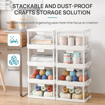 Vtopmart 2 Pack Clear Stackable Storage Bins with Lids 24QT, Foldable Storage Boxes with Doors Open Front, Plastic Closet Organizer for Craft, Toys, Pantry Organization