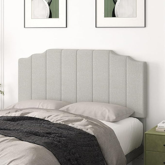 Queen Size Headboard Only, Linen Wall Mounted Headboard Queen/Full Size for Adjustable Bed, Modern Vertical Channel Design with Curved Tufted Upholstered Head Board, Linen Gray