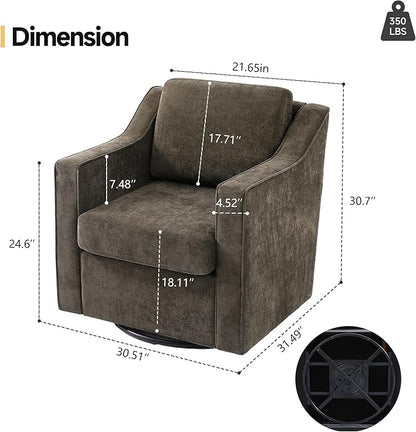 Pia Ricco 360° Swivel Accent Chair, Plush Oversized Chenille Fabric Armchair with Removable Cover for Living Room and Reception,Night Brown Black