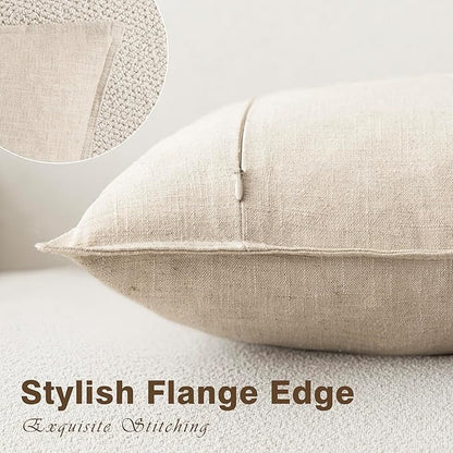 Foindtower Pack of 2, Decorative Linen Soild Throw Pillow Covers Soft Accent Cushion Case Boho Farmhouse Neutral Pillowcase for Couch Sofa Bedroom Living Room Home Decor 24 x 24 Inch Natural Beige