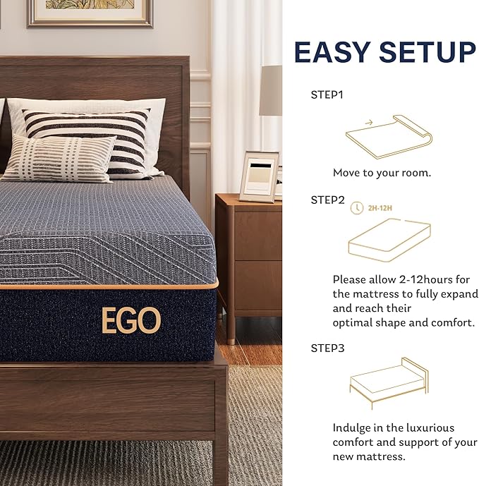 MLILY EGOHOME 12 Inch Twin Mattress,Copper Gel Cooling Memory Foam Mattress for Back Pain Relief,Therapeutic Mattress Bed in a Box, Made in USA, CertiPUR-US Certified, 38x75x12 Black