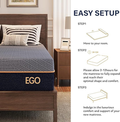 MLILY EGOHOME 12 Inch King Size Mattress, Copper Gel Cooling Memory Foam for Back Pain Relief, Therapeutic Bed in a Box, Foam Made in USA, CertiPUR-US Certified, 76x80x12 Black