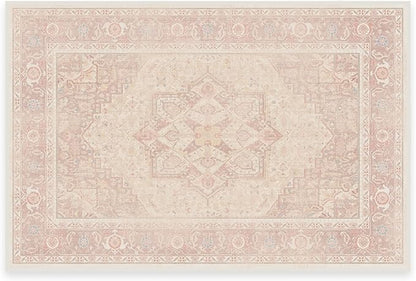 RUGGABLE Washable Area Rug – Kamran Soft Pink 2x3, Stain-Resistant, Non-Slip – Small Machine Washable Rugs for Living Room, Bedroom, Hallway, Entryway & Bathroom–with Cushioned Pad
