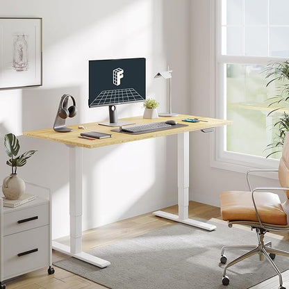 FLEXISPOT E6 MAX Bamboo 78x30 Inch Dual Motor 3-Stage Heavy Duty Standing Desk, 330lbs Weight Capacity, Height Adjustable Desk w/Cable Management & Wheels (Solid Bamboo Desktop + White Frame)