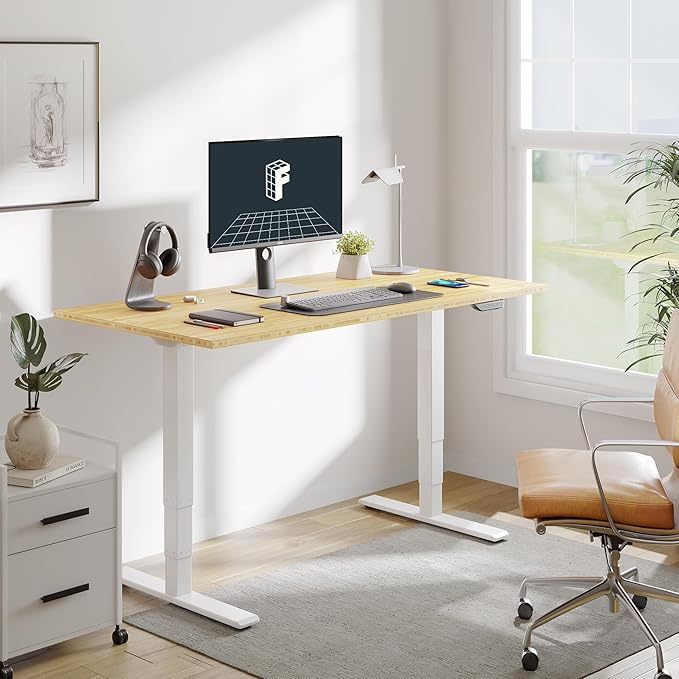 FLEXISPOT E6 MAX Bamboo 72x30 Inch Dual Motor 3-Stage Heavy Duty Standing Desk, 330lbs Weight Capacity, Height Adjustable Desk w/Cable Management & Wheels (Solid Bamboo Desktop + White Frame)