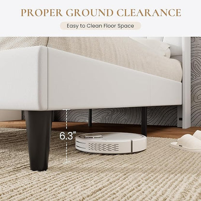 SHA CERLIN King Size Bed Frame with Charging Station and LED Lights, Modern Velvet Platform Bed with Upholstered Geometric Wingback Headboard, No Box Spring Needed, Easy Assembly, White