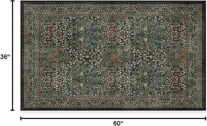 RUGGABLE x Morris & Co Washable Area Rug – Blackthorn Forest Green 3x5, Stain-Resistant, Non-Slip – Small Machine Washable Rugs for Living Room, Bedroom, Hallway, Entryway & Office–with Cushioned Pad