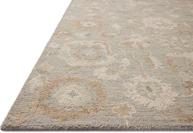 Loloi Chris Loves Julia Dorothea Collection DRT-01 Stone/Multi 2'-6" x 9'-9" Runner Rug Wool Neutral Floral Living Room Bedroom Carpet