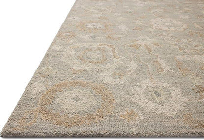 Loloi Chris Loves Julia Dorothea Collection DRT-01 Stone/Multi 2'-6" x 9'-9" Runner Rug Wool Neutral Floral Living Room Bedroom Carpet