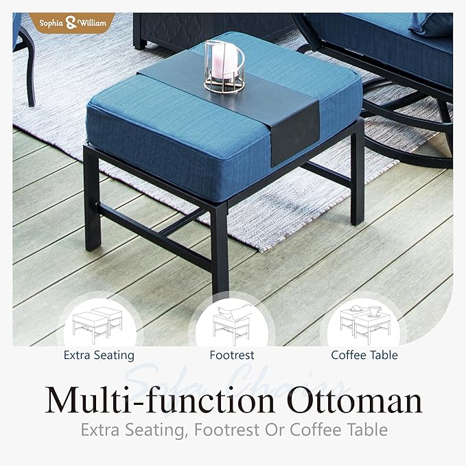 Sophia & William Patio Furniture Sets 5 Seats Outdoor Metal Conversation Sets 5 Pcs with 2 x Cushioned Swivel Sofa Chairs,1 x 3-Seat Sofa,2 x Ottomans for Coffee Lawn Backyard Poolside Peacock Blue