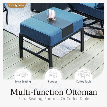 Sophia & William Patio Furniture Sets 5 Seats Outdoor Metal Conversation Sets 5 Pcs with 2 x Cushioned Swivel Sofa Chairs,1 x 3-Seat Sofa,2 x Ottomans for Coffee Lawn Backyard Poolside Peacock Blue