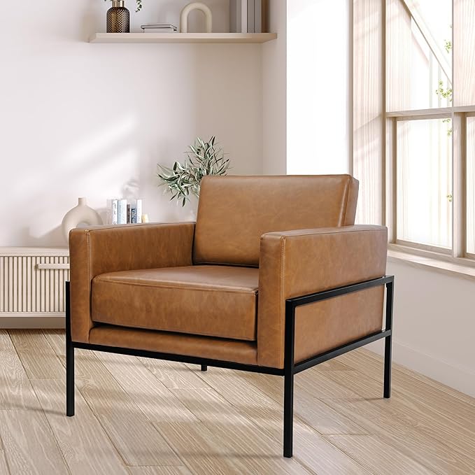 HomePop Modern Metal Frame Accent Chair Home Décor|Accent Chairs for Living Room & Bedroom - Carmel Faux Leather