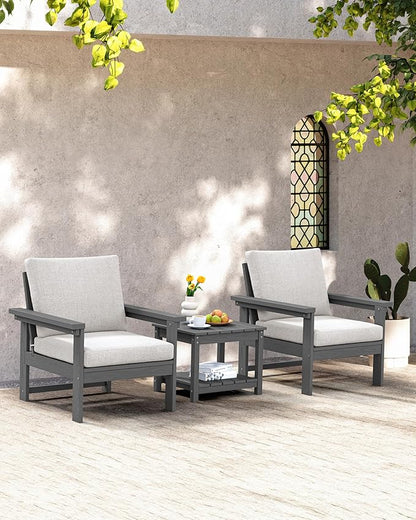 SERWALL HDPE Patio Sofa Set, 3-Piece Sectional Outdoor Furniture Set, All Weather Outdoor Couch Set Patio Furniture Set for Deck, Lawn, Grey Frame with Khaki Cushion