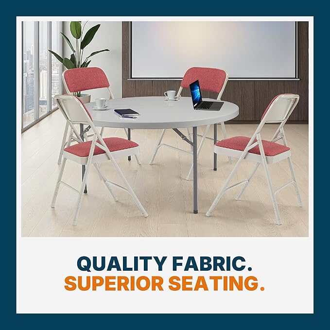 OEF Furnishings OEF2200 Series Heavy-Duty Premium Fabric Padded Upholstery Double-Hinged Folding Chairs (4-Pack, Crimson Red/Gray)