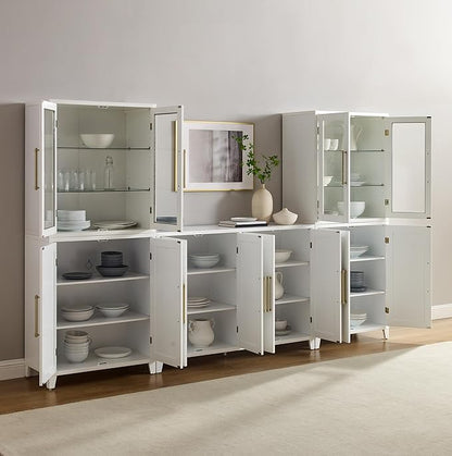 Crosley Furniture Roarke 3-Piece Modern Glass Door Sideboard Buffet Cabinet and Kitchen Storage Pantry Set, White