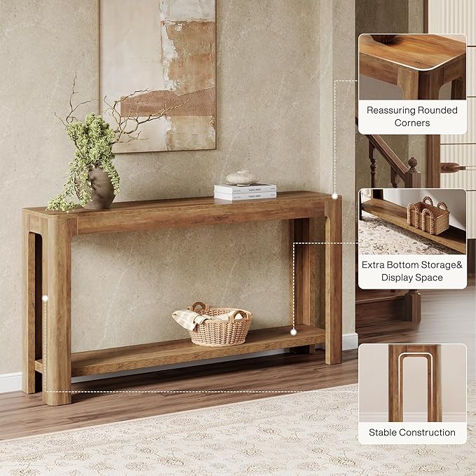 Tribesigns 63 Inch Entryway Console Table, 2-Tier Farmhouse Narrow Sofa Table Behind Couch, Accent Entrance Console Furniture for Entryway, Foyer, Hallway, Rustic Brown