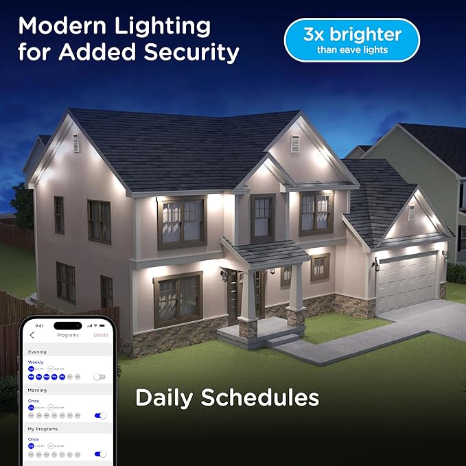 Enbrighten Vibe Eternity Accent Permanent Outdoor Lights for House, 100ft, 24 RGBWIC LEDs, Wide Spacing, 94lm, Tunable White, Everyday Eave Lighting, Smart App, Works with Alexa, Google Home, 85714