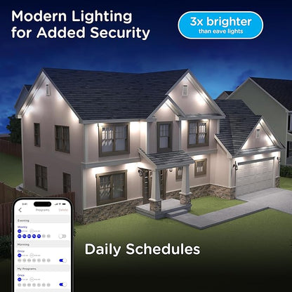 Enbrighten Vibe Eternity Accent Permanent Outdoor Lights for House, 100ft, 24 RGBWIC LEDs, Wide Spacing, 94lm, Tunable White, Everyday Eave Lighting, Smart App, Works with Alexa, Google Home, 85714