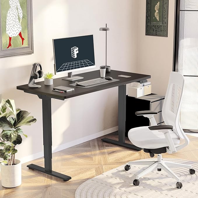 FLEXISPOT E6 3 Stages Dual Motor Electric Standing Desk 48x30 Inch Whole-Piece Board Height Adjustable Electric Sit Stand Desk(Black Frame + Black Desktop, 2 Packages)