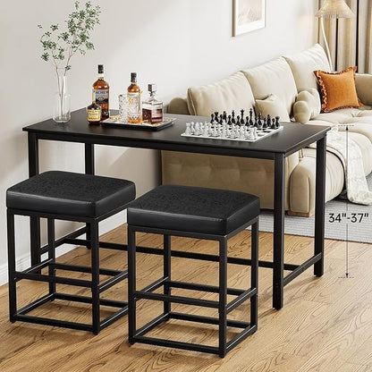 Counter Height Bar Stools Set of 2, 24" Barstools for Kitchen Countertop, Faux Leather Counter Stools with Thick Square Seats & Sturdy Metal Base, Simple Assembly, Brown