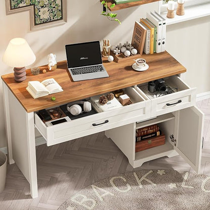 Vabches Farmhouse 51" Executive Desk,Computer Desk with Drawers and Storage Cabinet, Workspace for Home Office and Study