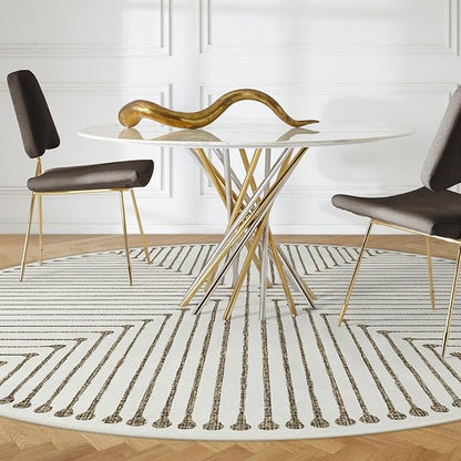 RUGGABLE x Jonathan Adler Machine Washable Area Rug – Inkdrop Camel & Ivory 6 ft Round, Stain-Resistant, Non-Slip – Medium Rugs for Living Room, Bedroom, Hallway, Entryway & Office–with Standard Pad