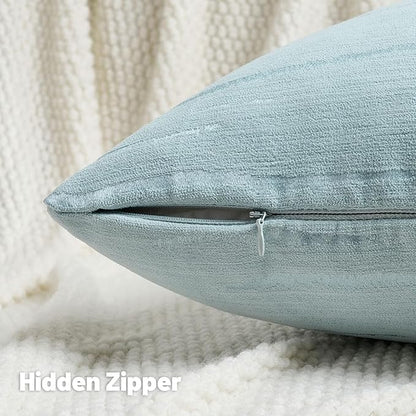 FUTEI Light Blue Chenille Decorative Throw Pillow Covers 26x26 Inch Set of 2,Soft Embossed Striped Textured Euro Pillow Shams,Modern Home Decor for Couch Bed Living Room
