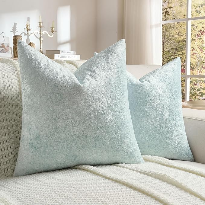 FUTEI Light Blue Flannel Throw Pillow Covers 22x22 Inch Set of 2,Soft Dimensional Textured Cushion Cases,Modern Home Decor for Couch Living Room
