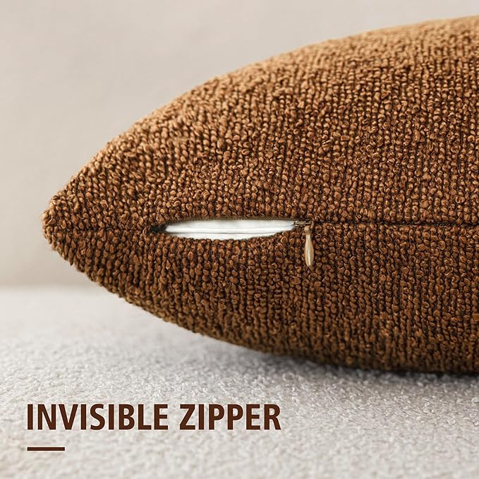 Foindtower Set of 2, Decorative Textured Boucle Throw Pillow Covers Accent Solid Pillow Cases Neutral Soft Cozy Couch Cushion Case for Chair Sofa Bedroom Living Room Home Decor 26x26 Inch Hazel Brown