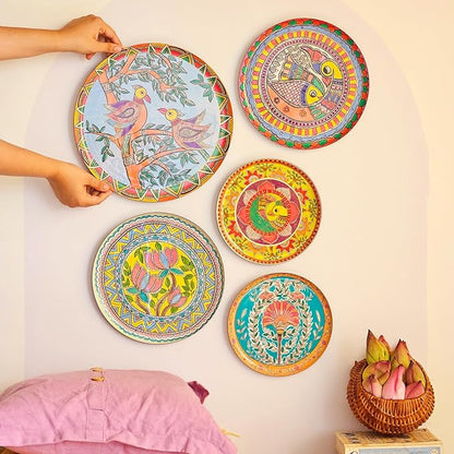 RITUALISTIC Madhubani Wall Plates for home decoration | Wall decor items for living room | Metal Wall décor | Gift items for unisex |wall art | Home Décor & Christmas Gift Items | Set of 5 plates