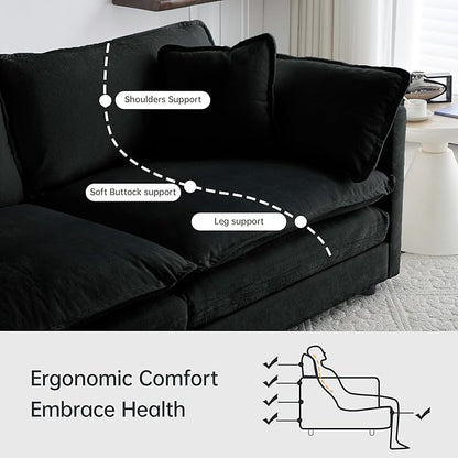 Modular Sectional Sofa, 76.7 Inch I-Shaped Cloud Sofa with Deep Seat Comfortable Chenille Sofa with Cushion Double Sectional Sofa for Living Room Apartment,Black