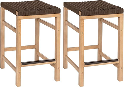 JONATHAN Y CSL1201C-SET2 Armand 25.6" Modern Coastal Backless Acacia Wood Outdoor Counter Stool with Woven Rope Seat, for Pool, Deck, Poolside, Light Teak/Brown (Set of 2)