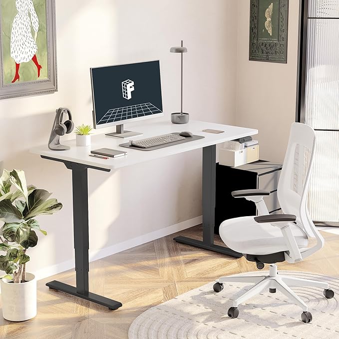 FLEXISPOT E6 3 Stages Dual Motor Electric Standing Desk 48x30 Inch Whole-Piece Board Height Adjustable Electric Sit Stand Desk(Black Frame + White Desktop, 2 Packages)