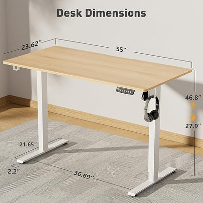 55 x 24 Inch Electric Standing Desk Adjustable Height,Sit Stand Up Desk with Wheels,Home Office,Rising Desk,Computer Workstation, Gaming Work (Spliced Desktop,Oak)