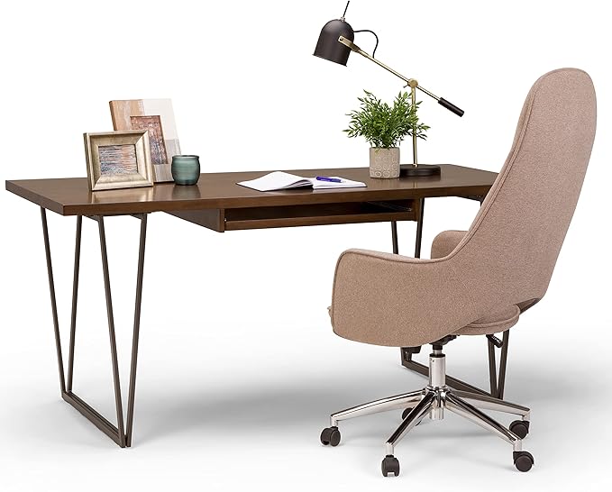 SIMPLIHOME Ryder SOLID WOOD Modern Industrial 66 inch Wide Writing Office Desk in Natural Aged Brown for the Office Desk, Writing Table, Workstation and Study Table