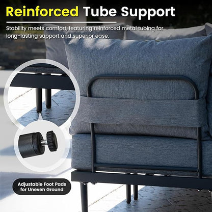 Sundale Outdoor 9 Pieces Patio Furniture Set, U-Shaped Outdoor Sectional Sofa with 6 Inch Olefin Cushion and Coffee Table, Modern Metal Outdoor Conversation Sets (8 Seats, Grey Frame)