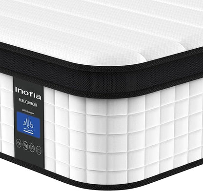 Inofia Twin XL Mattress, 12 Inch Hybrid Innerspring Single Mattress Cool Bed, Breathable Soft Knitted Fabric Cover, Twin XL Size